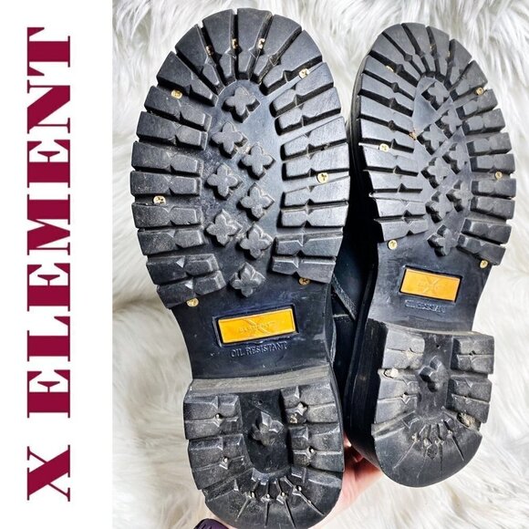 X ELEMENT Men's Black Leather Steel Toe Oil Resistant Moto Work Boots, Size 9 - Picture 13 of 14